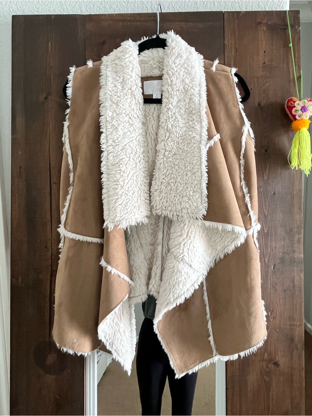 Xhilaration Camel & Cream Faux Shearling Open Front Vest